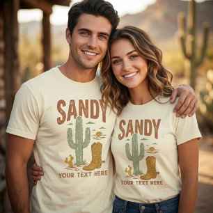 Camiseta Nombre personalizado Retro Oeste Desierto Cactus V