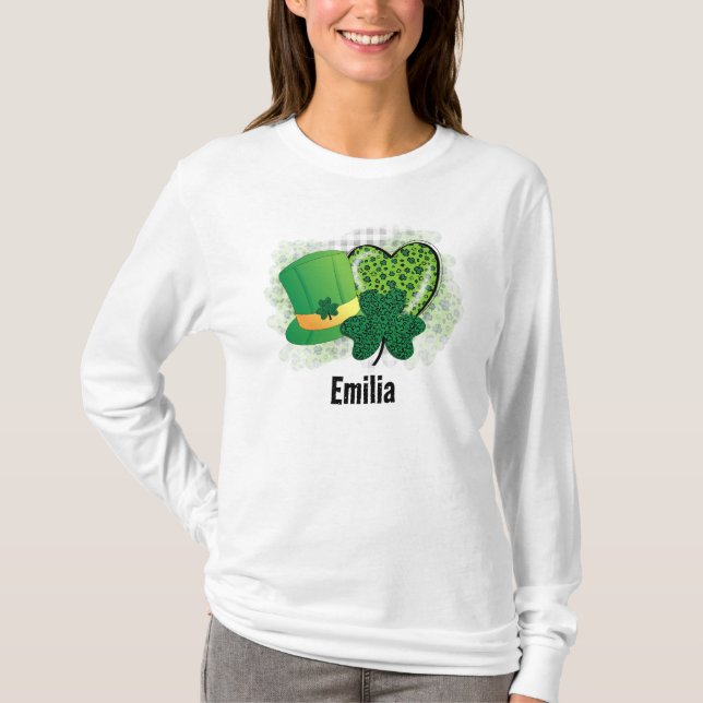 Camiseta Nombre personalizado St Patricks Day Shamrock Clov (Anverso)