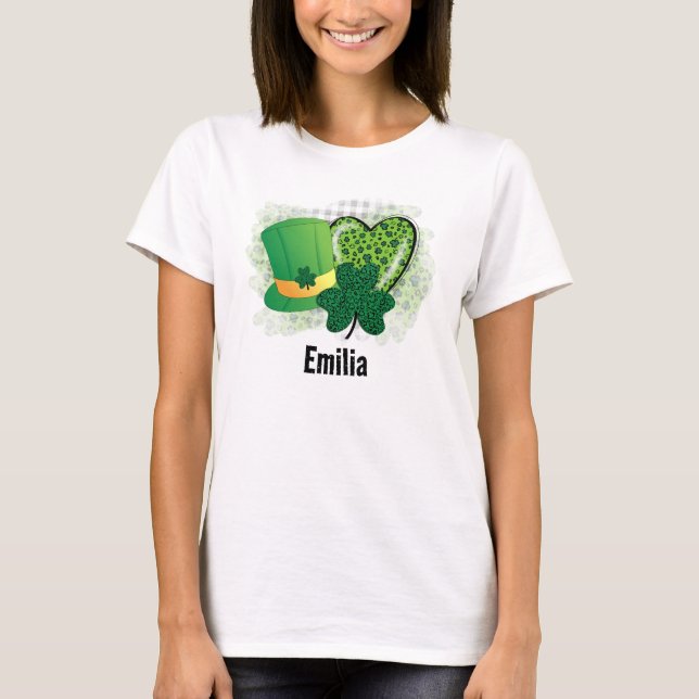 Camiseta Nombre personalizado St Patricks Day Shamrock Clov (Anverso)