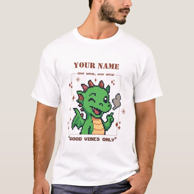 Camiseta Nombre Personalizado Tee De Dragón De Pixel — T De (Anverso)