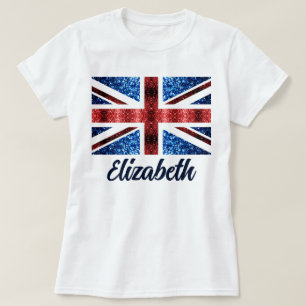 Camiseta Nombre personalizado UK brillo destellos rojos azu