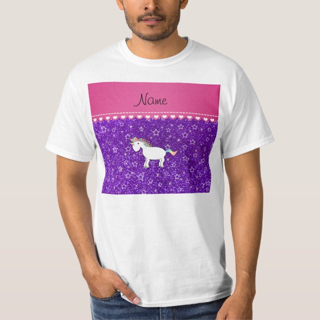 Camiseta Nombre personalizado unicornio índigo purpurina pú (Anverso)