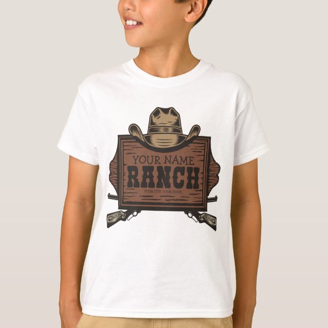 Camiseta NOMBRE personalizado: Vaquero dispara Rótulo Weste (Anverso)