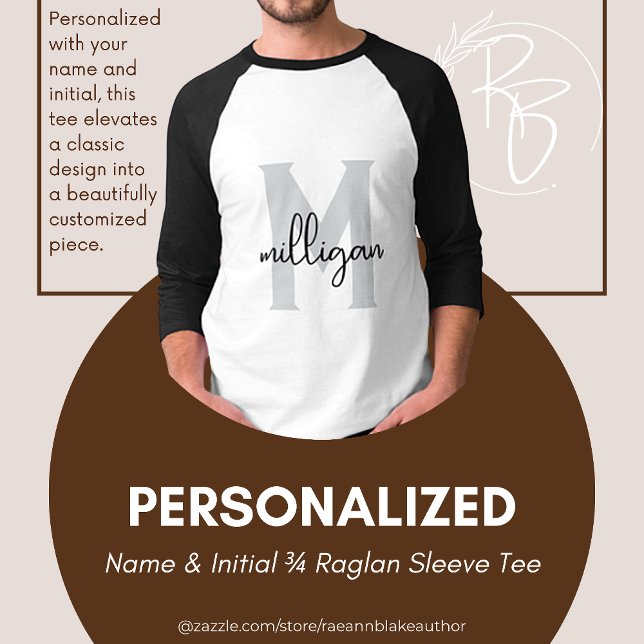 Camiseta Nombre personalizado y menú inicial de 3/4 Raglan  (Subido por el creador)