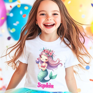 Camiseta Nombre rosa personalizado de sirena