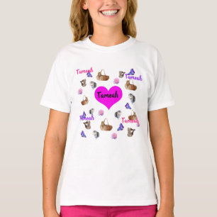 Camiseta Nombre Tameah Con Rosas De Gatos Y Mariposas,