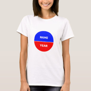 Camiseta Nombre y año en círculo azul y rojo