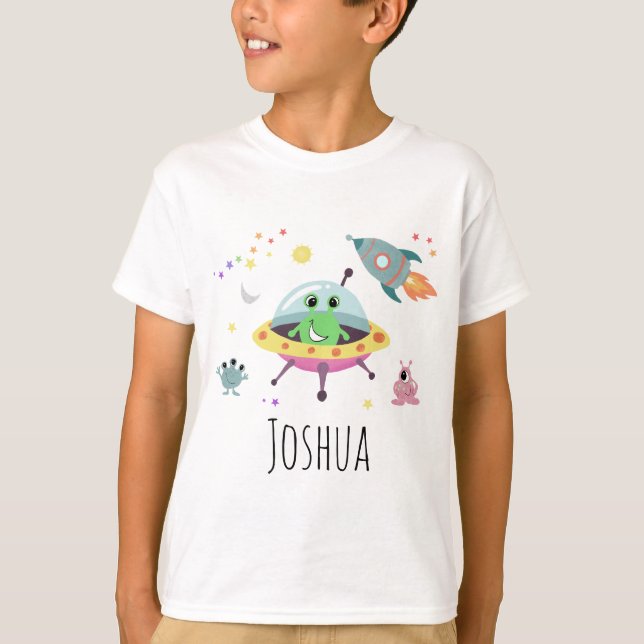 Camiseta Nombre y envío de cohete de Personalizado alieníge (Anverso)