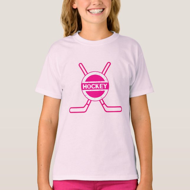 Camiseta Nombre y número de hockey personalizados rosados (Anverso)