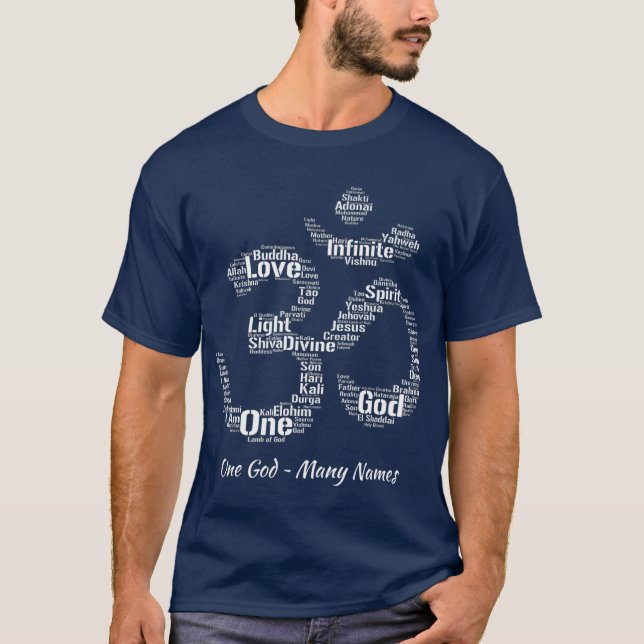 Camiseta Nombres de Dios en Om Símbolo de yoga inspirado en (Anverso)