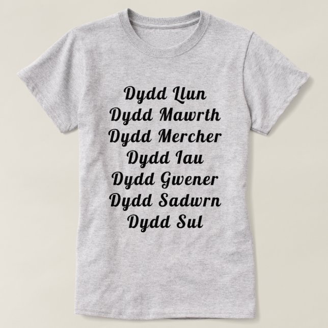 Camiseta Nombres de los días en galés (Diseño del anverso)