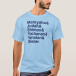 Camiseta Nombres de Maccabee<br><div class="desc">Los nombres de los hermanos de Maccabee,  héroes de la historia de Jánuca,  en un intrépido,  estilo de la cadera.</div>