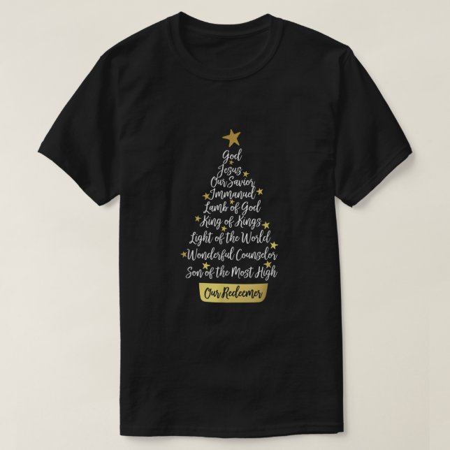 Camiseta Nombres del árbol de Navidad de la fe cristiana de (Diseño del anverso)