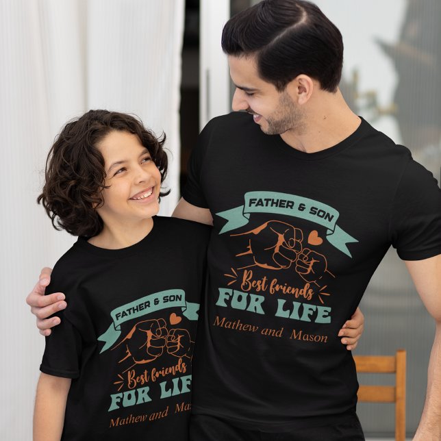 Camiseta Nombres personalizados de padre e hijo que coincid (Father and Son custom names matching Father's Day T-Shirt)