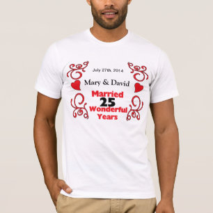 Camiseta Nómina y Corazones Rojos y Fecha 25 Aniversario