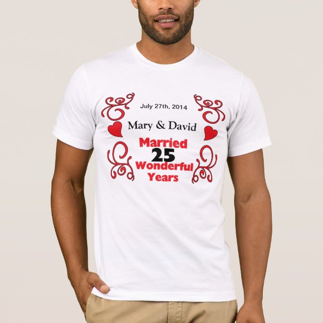 Camiseta Nómina y Corazones Rojos y Fecha 25 Aniversario (Anverso)