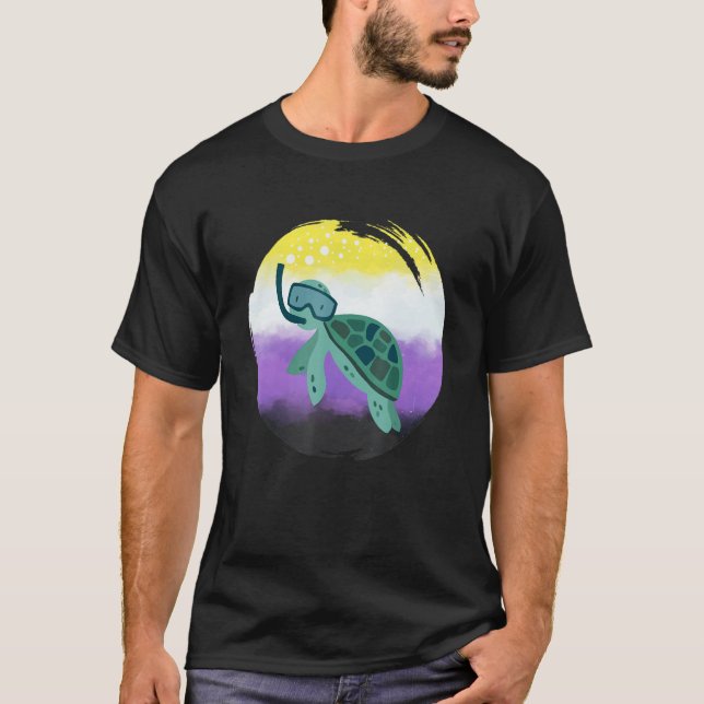 Camiseta Non Binary Flag Turtle Sunglasses   LGBT Nonbinary (Anverso)