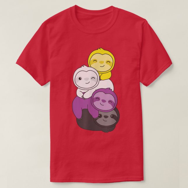 Camiseta Nonbinary Flag Pile Pride LGBTQ sloths cute Nonbin (Diseño del anverso)