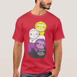 Camiseta Nonbinary Flag Pile Pride LGBTQ sloths cute Nonbin