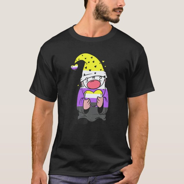 Camiseta Nonbinary Gnome Heart Nonbinary Flag LGBT Nonbinar (Anverso)