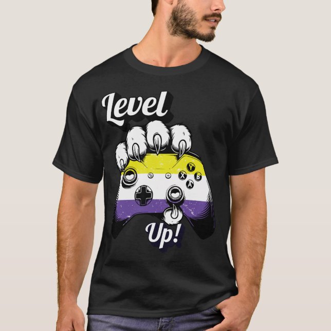 Camiseta Nonbinary Pride Level Up Tiger Paw Controller Tee (Anverso)