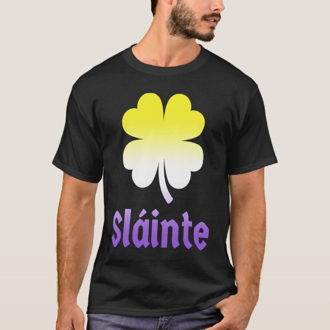 Camiseta Nonbinary St Patrick's Day Shamrock LGBTQ Enby NB  (Anverso)