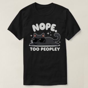 Camiseta Nope Demasiado Gente   Gato Negro Divertido   Anti