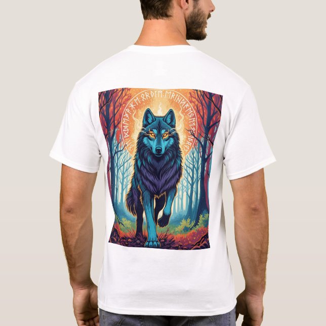 Camiseta Nordic Spirit Wolf T-Shirt with Runes and Forest  (Reverso)