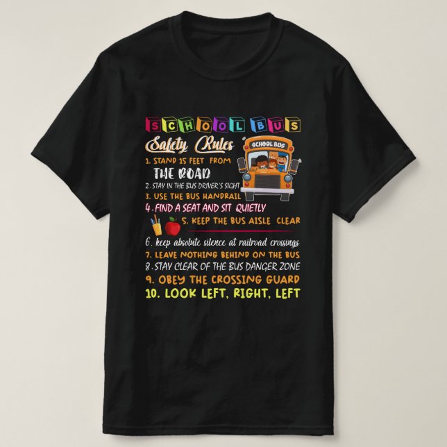 Camiseta Normas de seguridad de autobuses escolares en cami (Diseño del anverso)