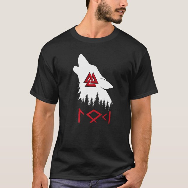 Camiseta Norse Mythology Wolf Valknut Rune Circle Viking Pr (Anverso)