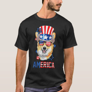 Camiseta Norteamérica Corgi Perro Tío Sam Bandera Estadouni