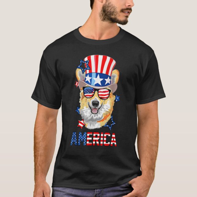 Camiseta Norteamérica Corgi Perro Tío Sam Bandera Estadouni (Anverso)