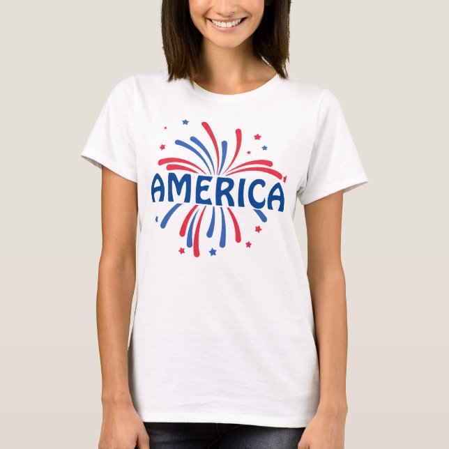 Camiseta Norteamérica Patriótica fuegos artificiales 4 de j (Anverso)