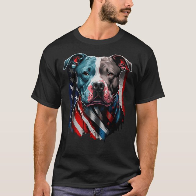 Camiseta Norteamérica Pitbull Terrier Bandera de Estados Un (Anverso)