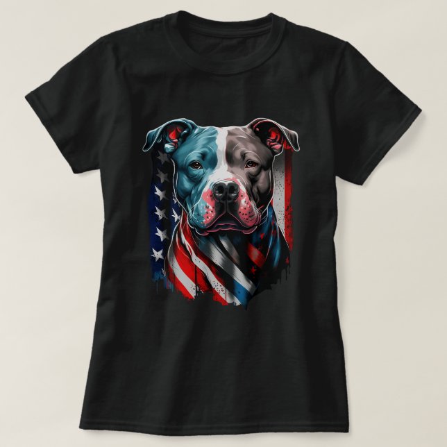 Camiseta Norteamérica Pitbull Terrier Bandera de Estados Un (Diseño del anverso)