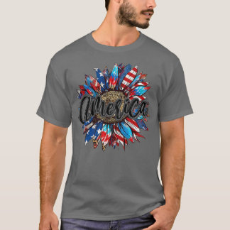 Camiseta Norteamérica Sunflower 4 De Julio Día De La Indepe