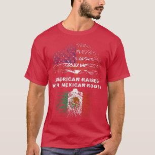 Camiseta Norteamericano alzado con raíces mexicanas bandera