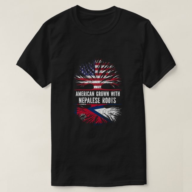 Camiseta Norteamericano creció con raíces nepalesas bandera (Diseño del anverso)