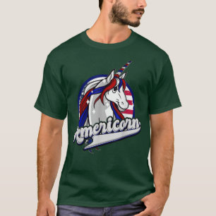 Camiseta Norteamericano Unicornio 4 de Julio Blanco Rojo y 