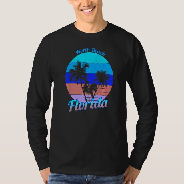 Camiseta North Beach Florida Retro Tropical Palm Trees Vaca (Anverso)