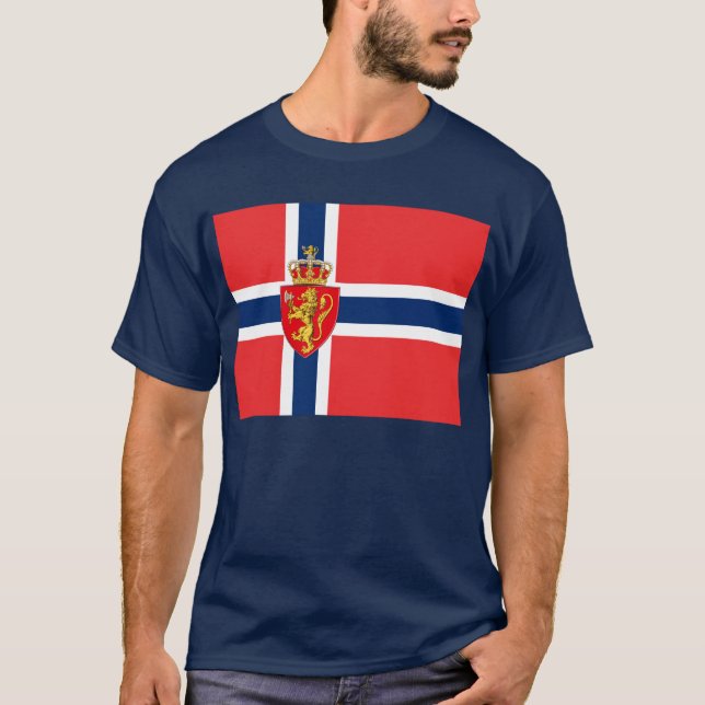 Camiseta Noruega, pabellón noruego, con escudo de armas/azu (Anverso)