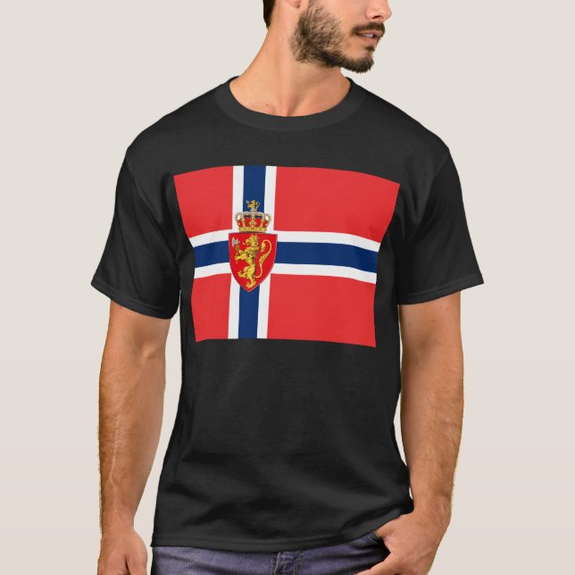 Camiseta Noruega, pabellón noruego, con escudo de armas/neg (Anverso)