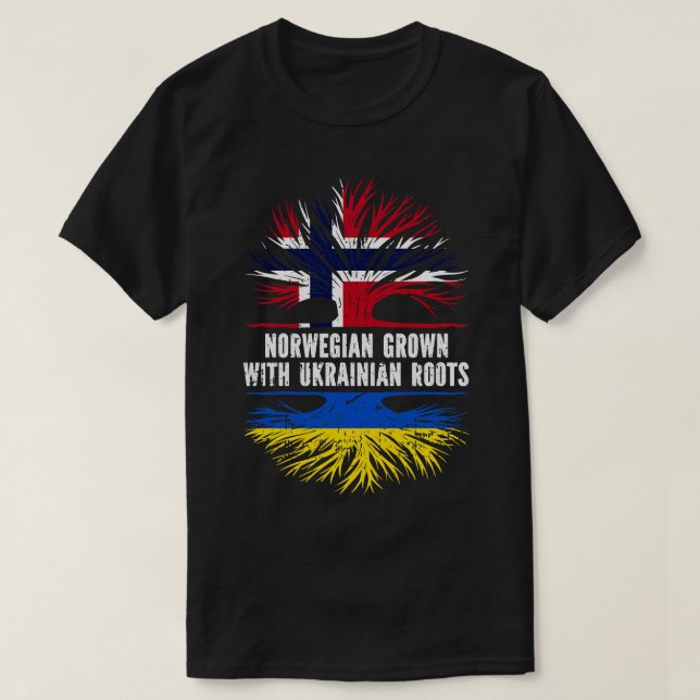Camiseta Noruego crece con bandera de raíces ucranianas (Diseño del anverso)