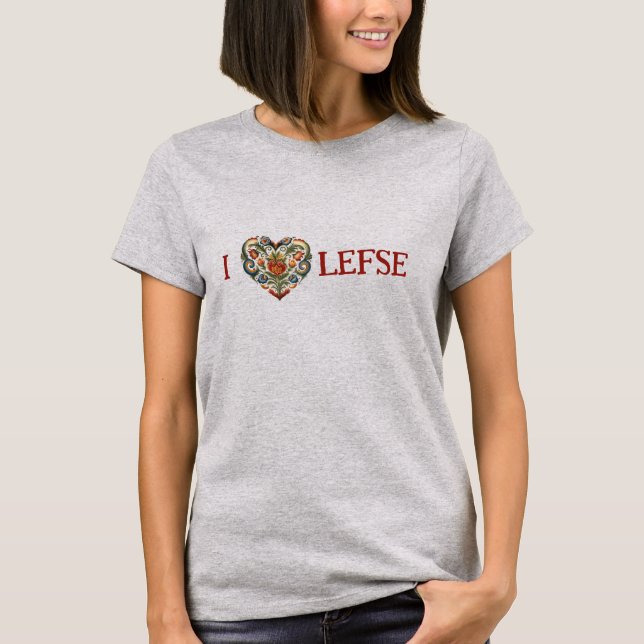 Camiseta Noruego Rosemaling I Heart Lefse (Anverso)