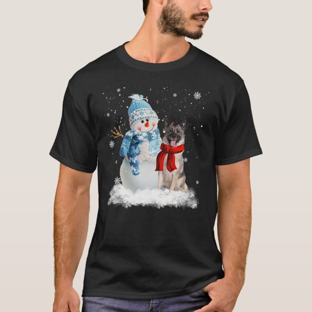 Camiseta Norwegian Elkhound Dog Christmas Snowman Christmas (Anverso)