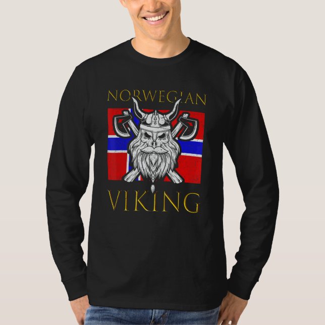 Camiseta Norwegian Viking Scandinavia Norwegian Flag Proud  (Anverso)