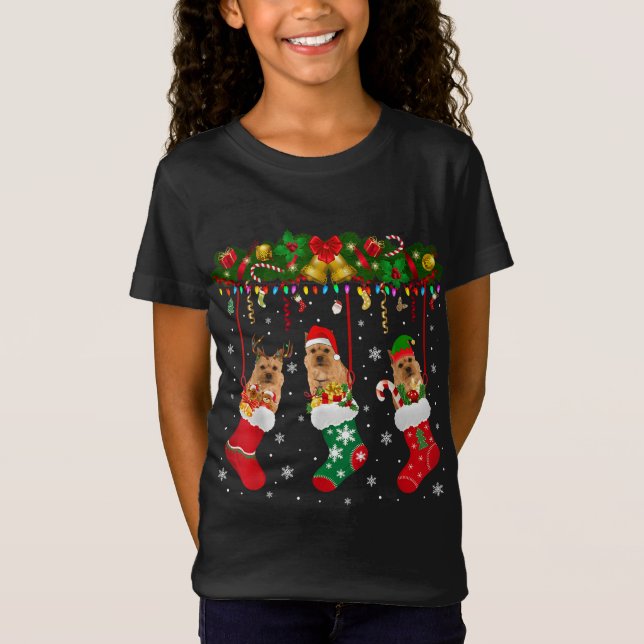 Camiseta Norwich Terrier In Sock Xmas Reindeer Santa ELF Do (Anverso)