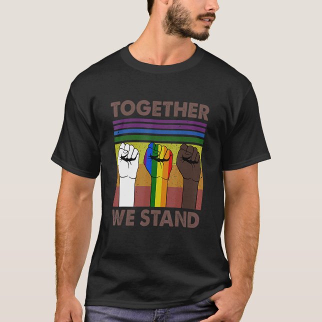 Camiseta Nos levantamos juntos Lgbtq Orgullo Aliado No bina (Anverso)