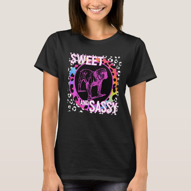 Camiseta Nostalgia de perro de bulldog 90 Leopardo arcoiris (Anverso)