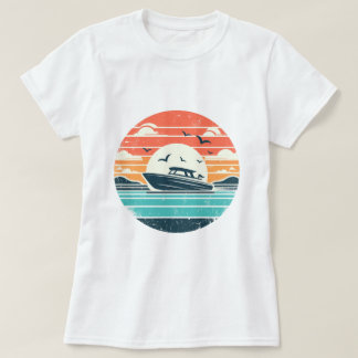 Camiseta Nostalgia náutica Vintage Sunset Motorboat